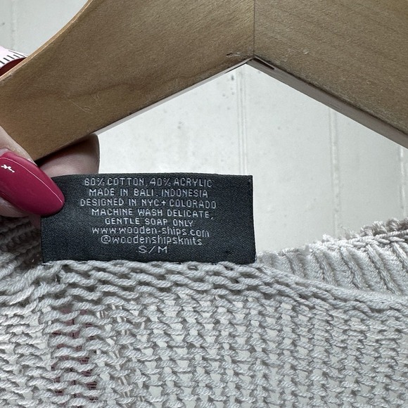 Wooden Ships By Paola Buendia Womens S/M Taupe Slouchy Distressed Sweater V-neck - Picture 4 of 5
